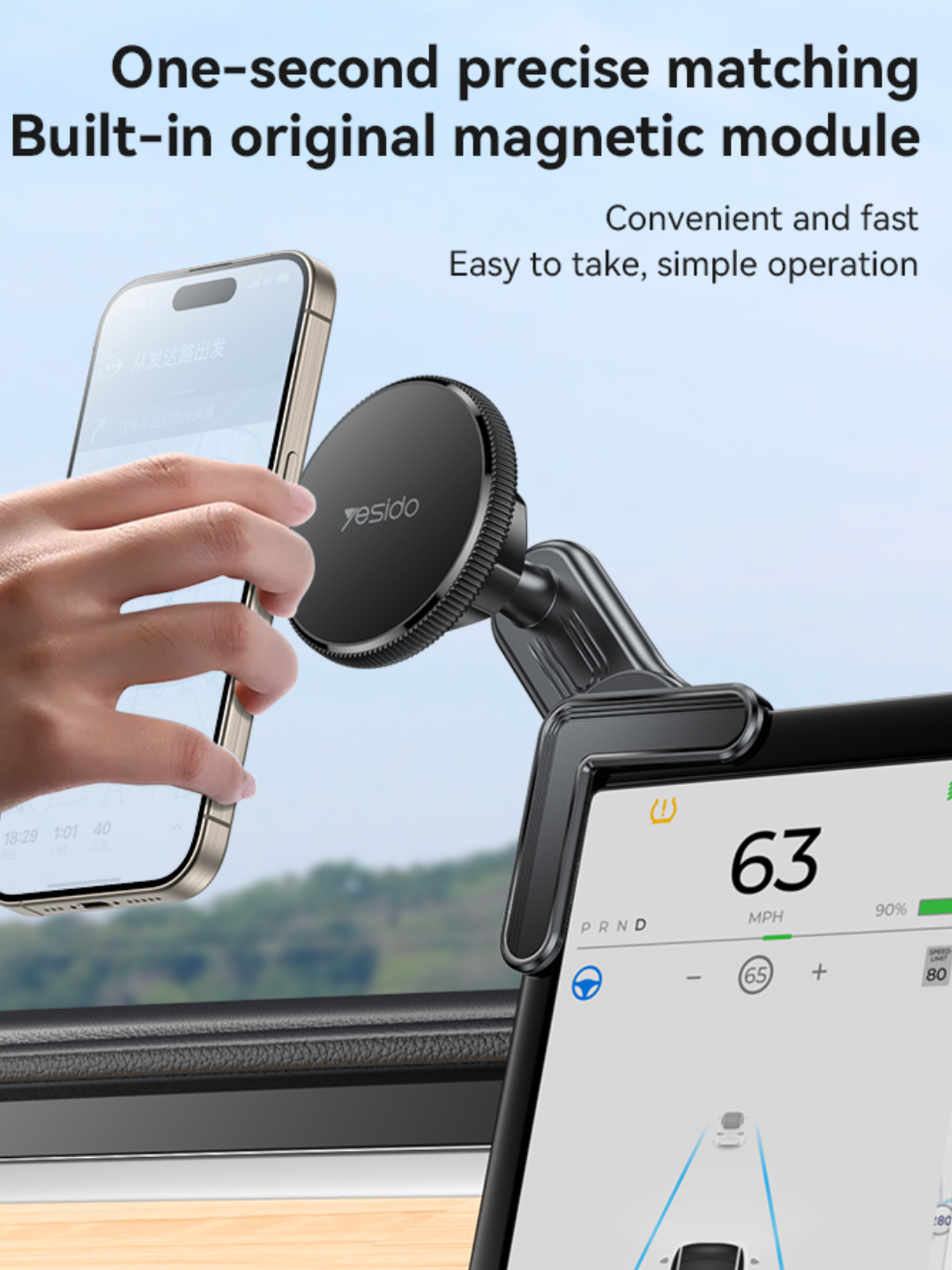 Держатель для телефона автомобильный Yesido C213, ABS-пластик, алюминий, металл, зажим, черный