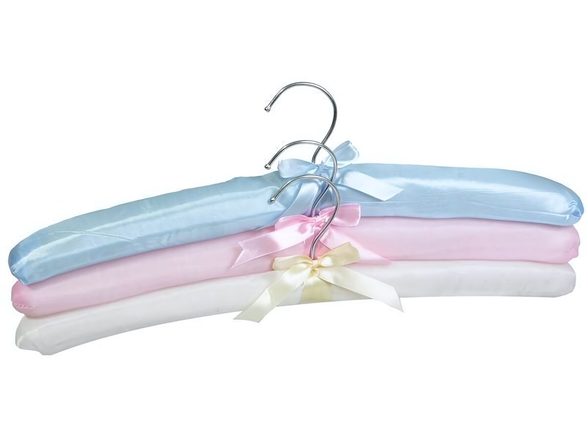 Вешалки-плечики мягкие для деликатной одежды, атласные, 3шт, голубой/розовый/белый