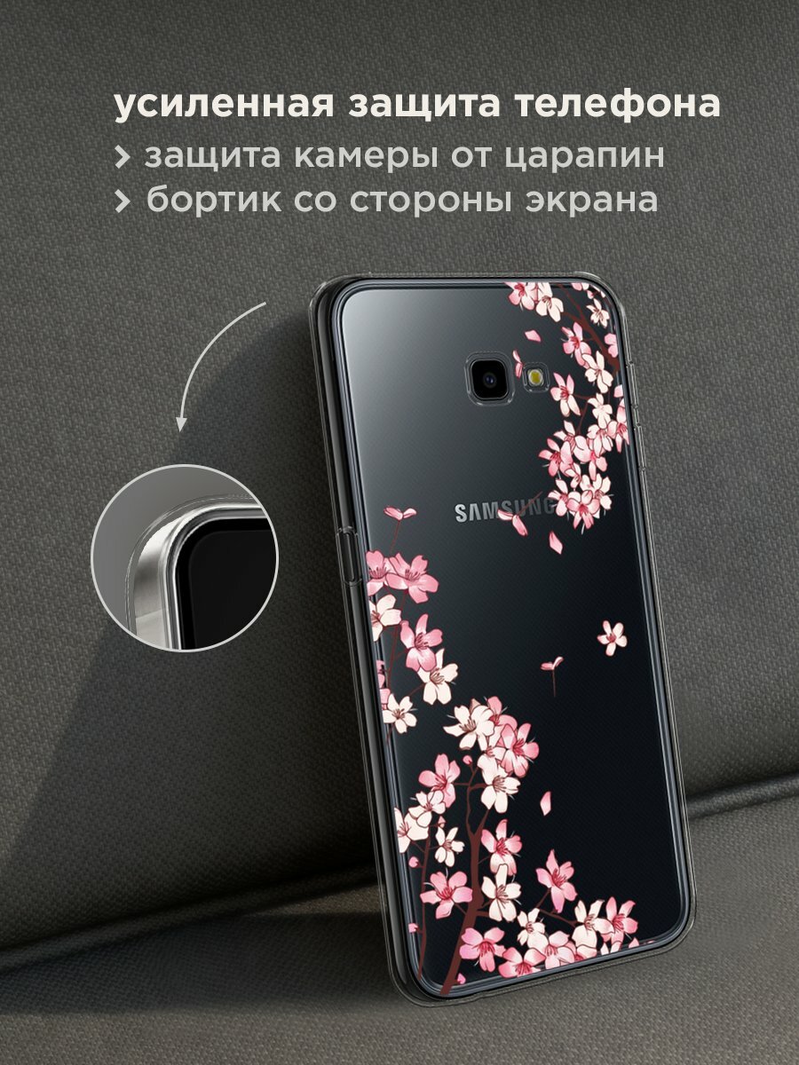 Чехол на Samsung Galaxy J4 Plus 2018 / Самсунг J4 Plus 2018 с принтом "Ветви сакуры 1", прозрачный — фото 1