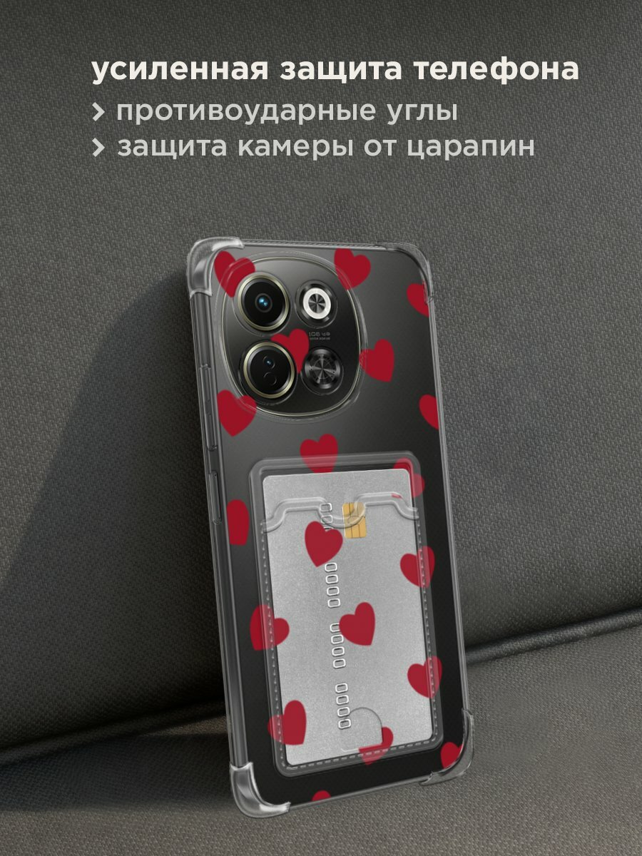 Чехол на Tecno Spark 30 5G (Текно Спарк 30 5G) с картой и принтом "Бордовые сердечки паттерн" — фото 1