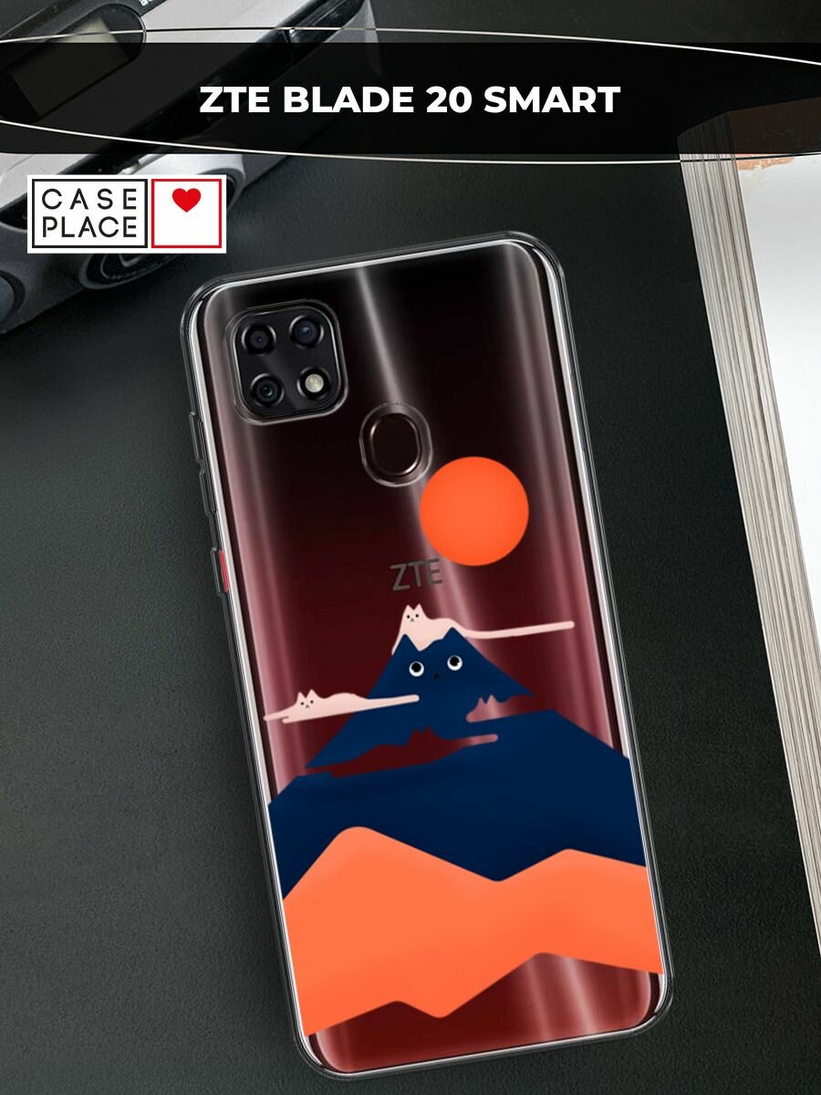Чехол на ZTE Blade 20 Smart / ЗТЕ Блейд 20 Смарт с принтом "Кот-гора", прозрачный