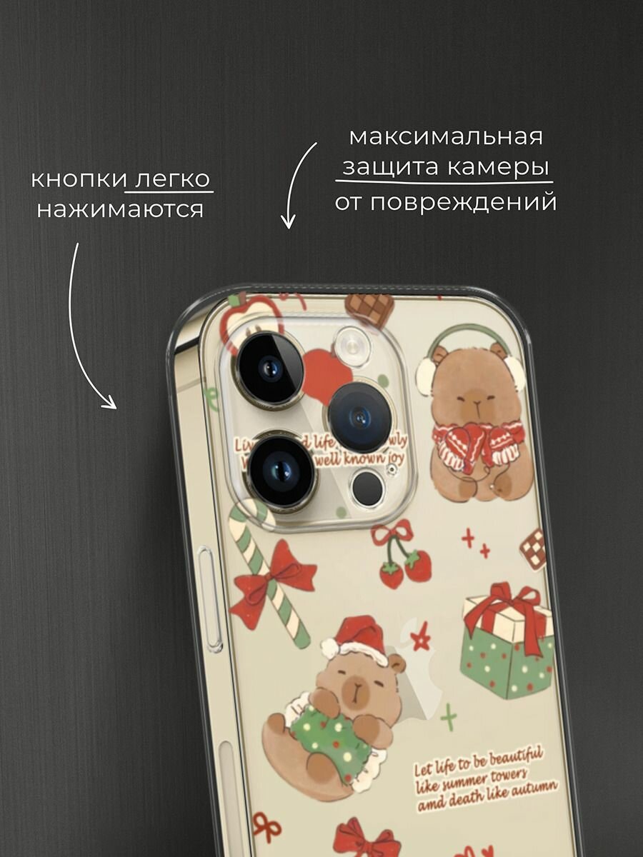 Чехол на Apple iPhone 14 Pro / Айфон 14 Про с принтом "Капибара перед рождеством", прозрачный — фото 1