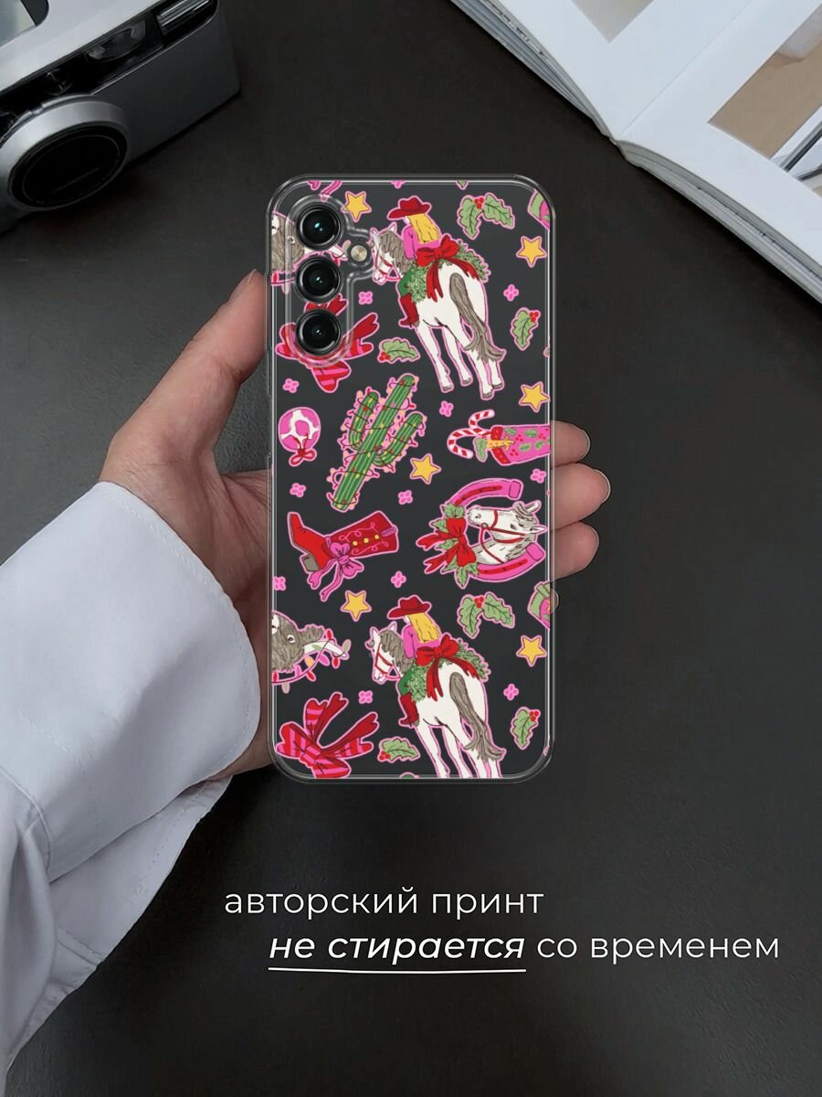 Чехол на Samsung Galaxy A14 4G / Галакси A14 4G с принтом "Кактус с гирляндой 2", прозрачный — фото 1