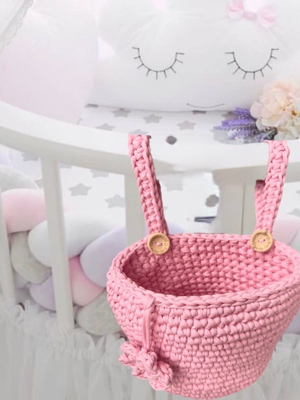 Вязаный кармашек для детской кроватки, подвесная корзина для игрушек, вязаная корзина для игрушек