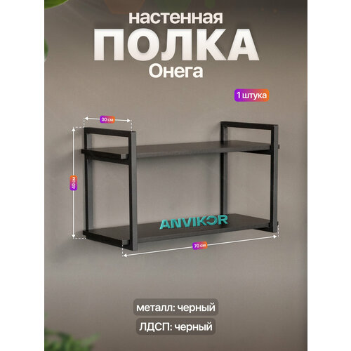 Настенная полка в стиле лофт Онега черная