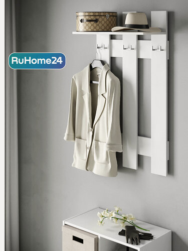 Изображение товара Вешалка настенная с полкой в прихожую Solo белая 60х27х105 см.