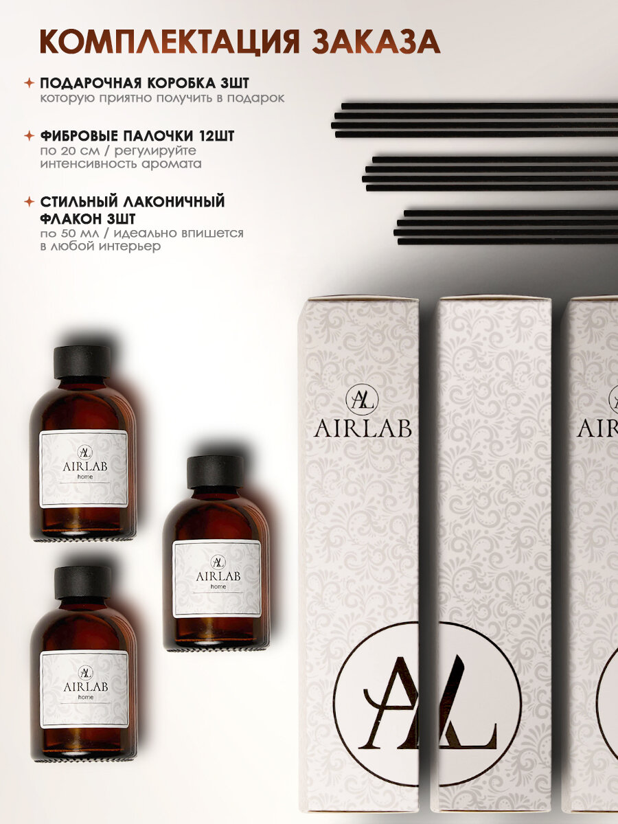 Диффузор Airlab "Home", аромат хлопок, интерьерный, 3 флакона по 50 мл — фото 1