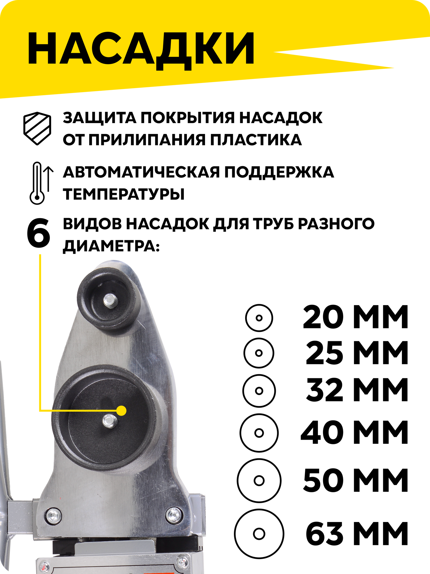Аппарат для сварки ПВХ труб АСПТ-2000К Ресанта, 2 кВт, 6 насадок (20,25,32,40,50,63) — фото 1