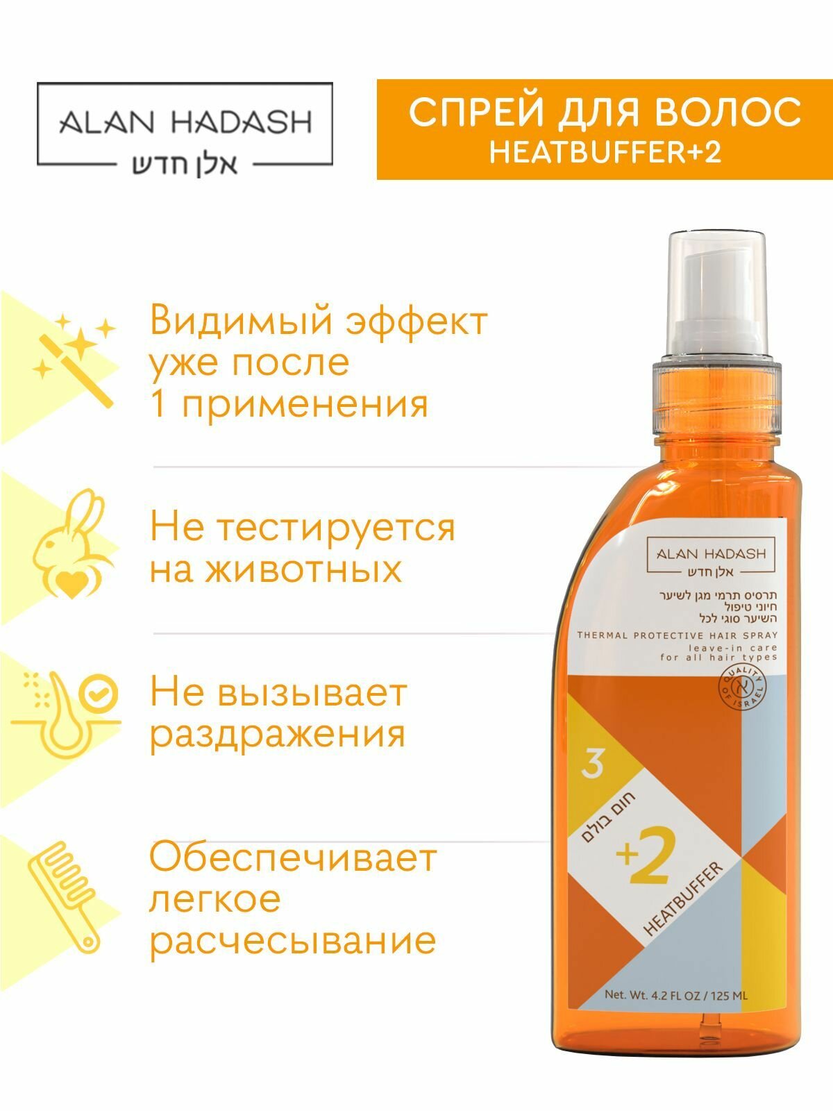 Картинки Термозащитный спрей Alan Hadash "HeatBuffer +2", для всех типов волос, 125мл
