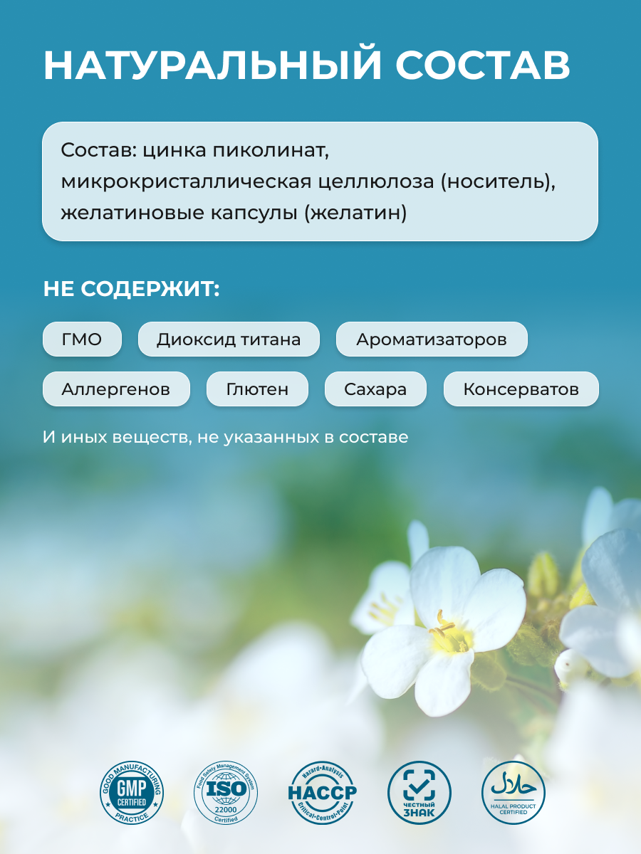 Изображение Цинк пиколинат, крепкий иммунитет, здоровая кожа, ENBIO, 60 капсул