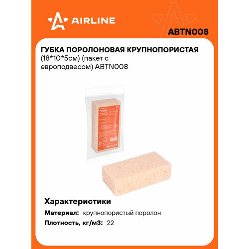 фото Губка поролоновая крупнопористая (18*10*5см) (пакет с европодвесом) abtn008 airline