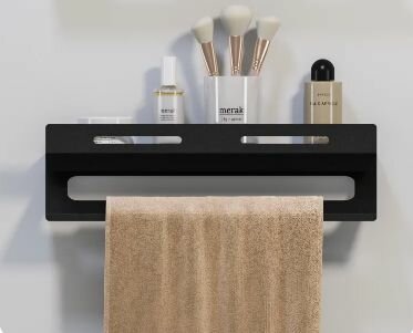 Полка для ванной комнаты с полотенцедержателем 450х100х180х1,5 черный цвет