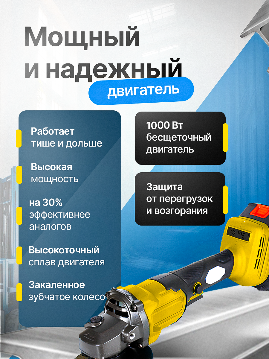 Болгарка аккумуляторная 125 с регулировкой оборотов, ушм с 2 аккумуляторами в кейсе — фото 1
