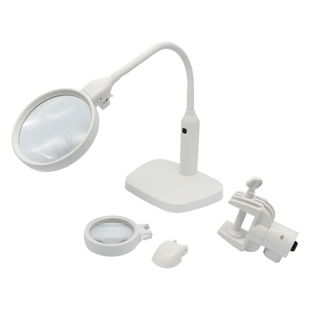 Лупа Hobby&Pro Белая, с подсветкой, с приспособлением для крепления к столу, с линзами, 75 и 120 мм, 7763