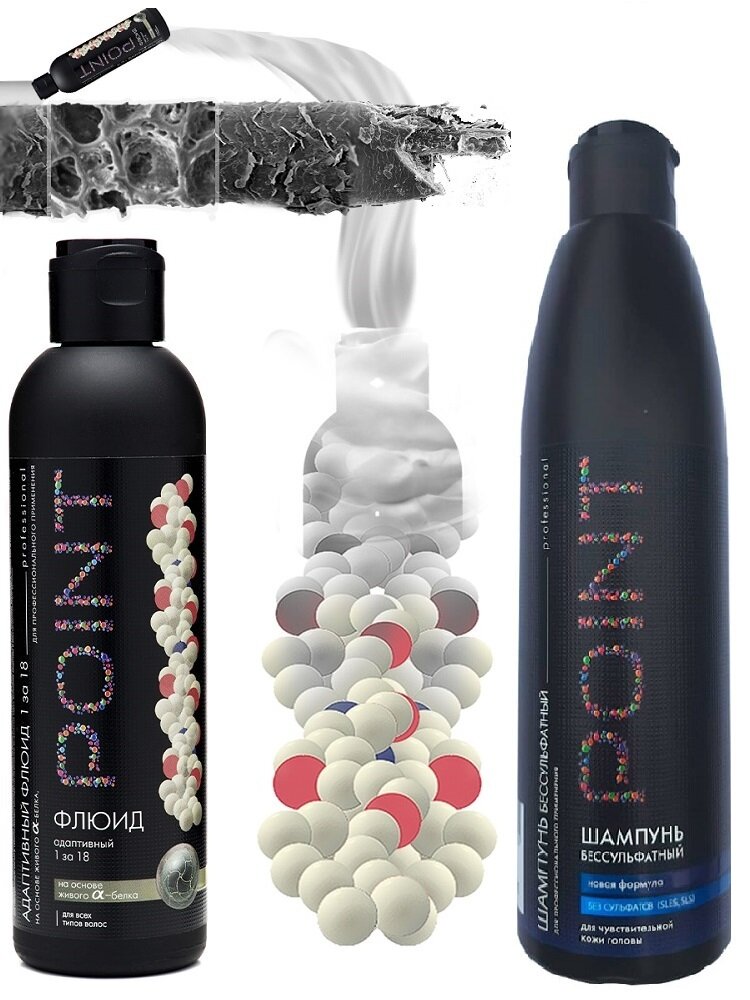 POINT  Набор Флюид для волос Адаптивный  1 за 18  200 мл   Шампунь Бессульфатный  300 мл