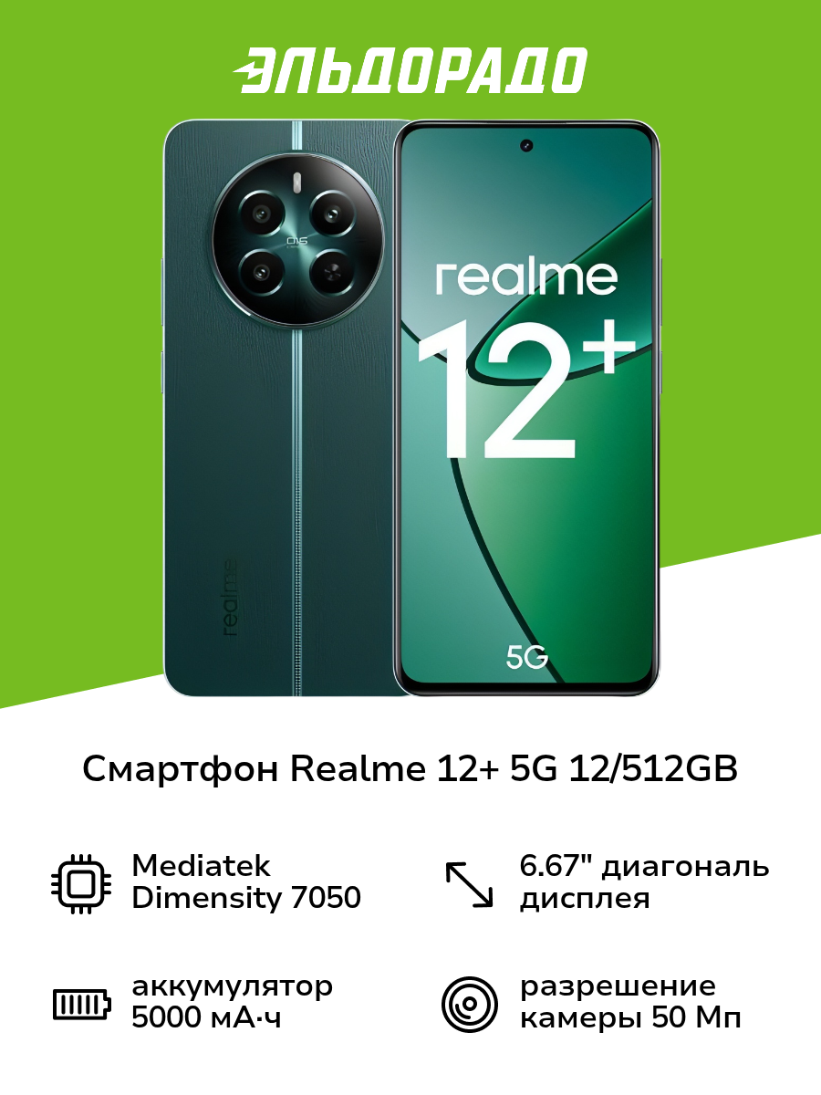 Смартфон realme 12+ 5G 12/512GB Green Malachite