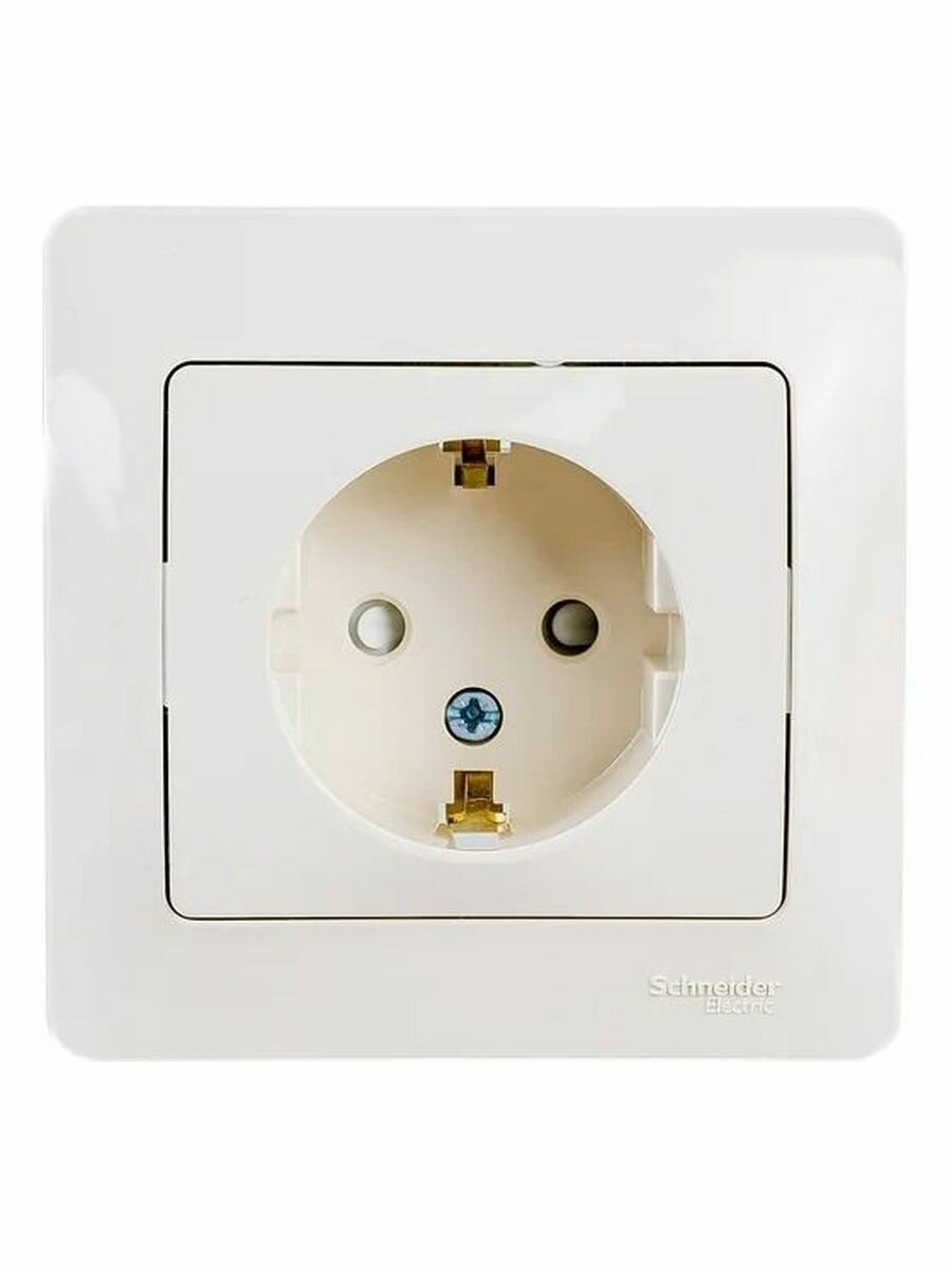 Розетка Schneider Electric, Glossa, 1-м, с заземлением, защитные шторки, бежевая, Арт: GSL000244
