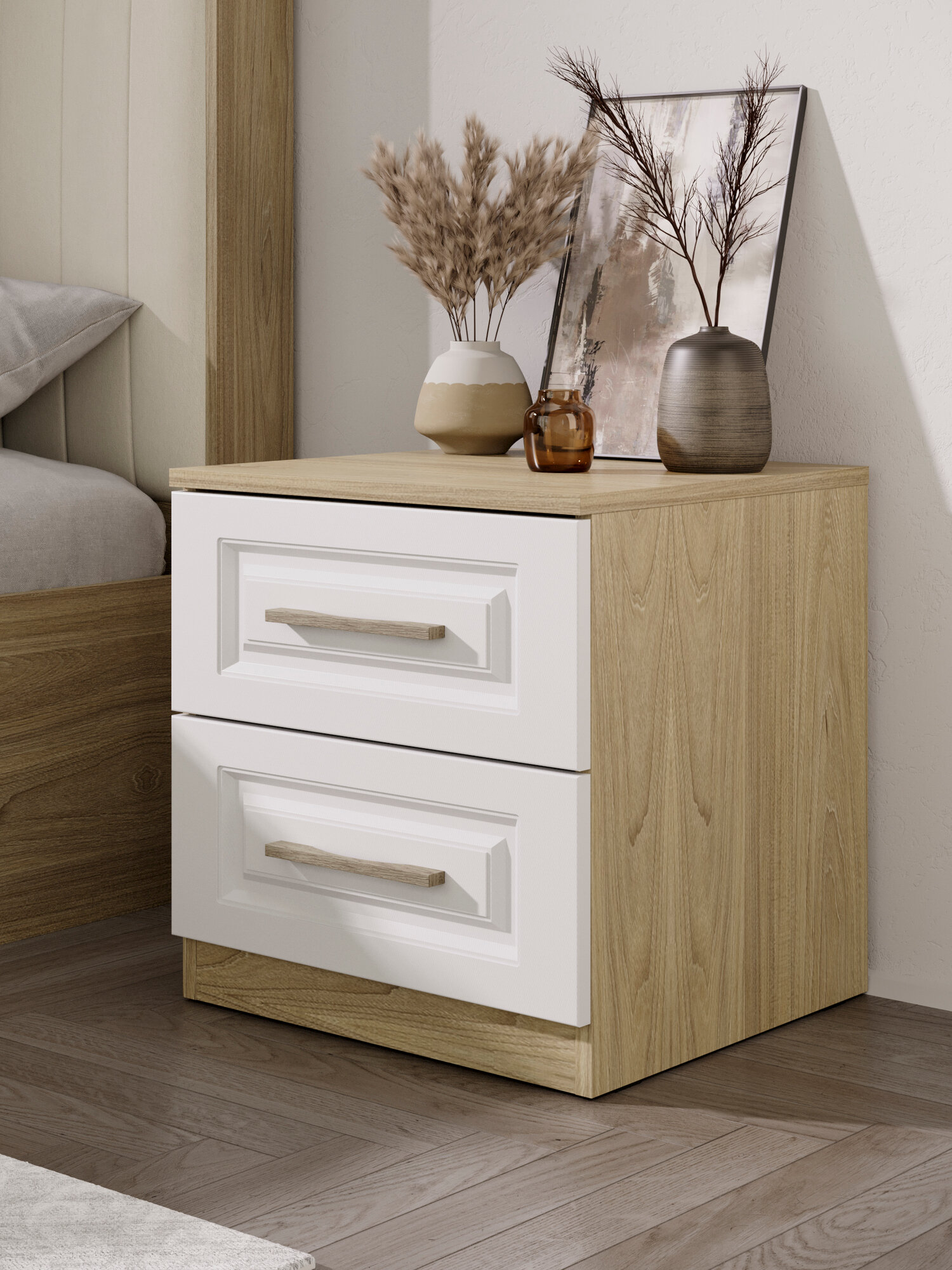 Тумба прикроватная Мебель Трия "Сэнди", ЛДСП, 43х45х47.1см, бежевый, белая — фото 1