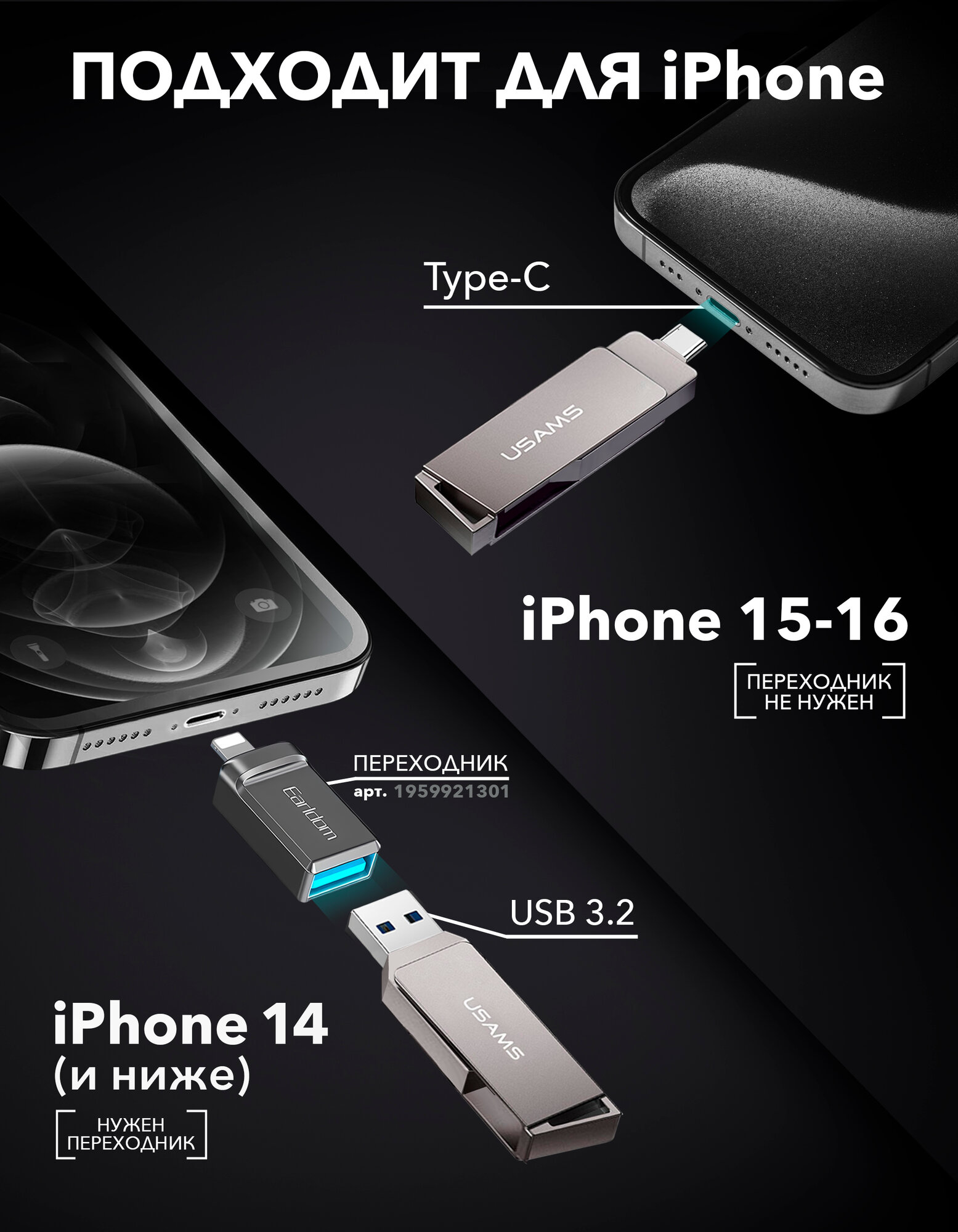 Флешка 256 Гб для телефона и компьютера USB Type-C и USB 3.0 — фото 1