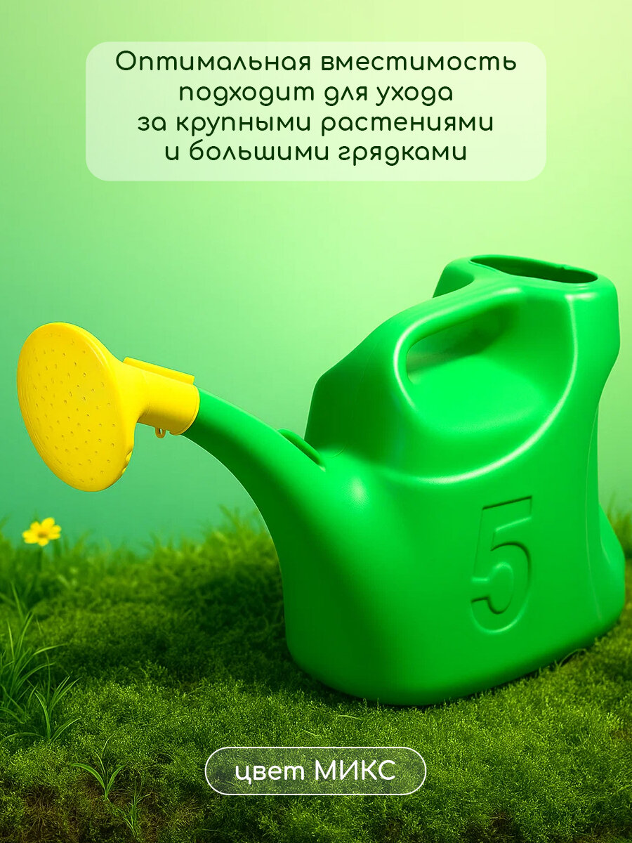 Лейка, объём 5 л, с рассеивателем, носик d = 30 мм, цвет МИКС — фото 1