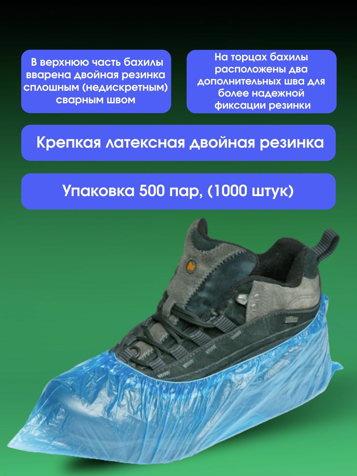 Картинки Бахилы медицинские одноразовые, полиэтиленовые 40мкрн с двойной резинкой 500 пар (1000 штук)