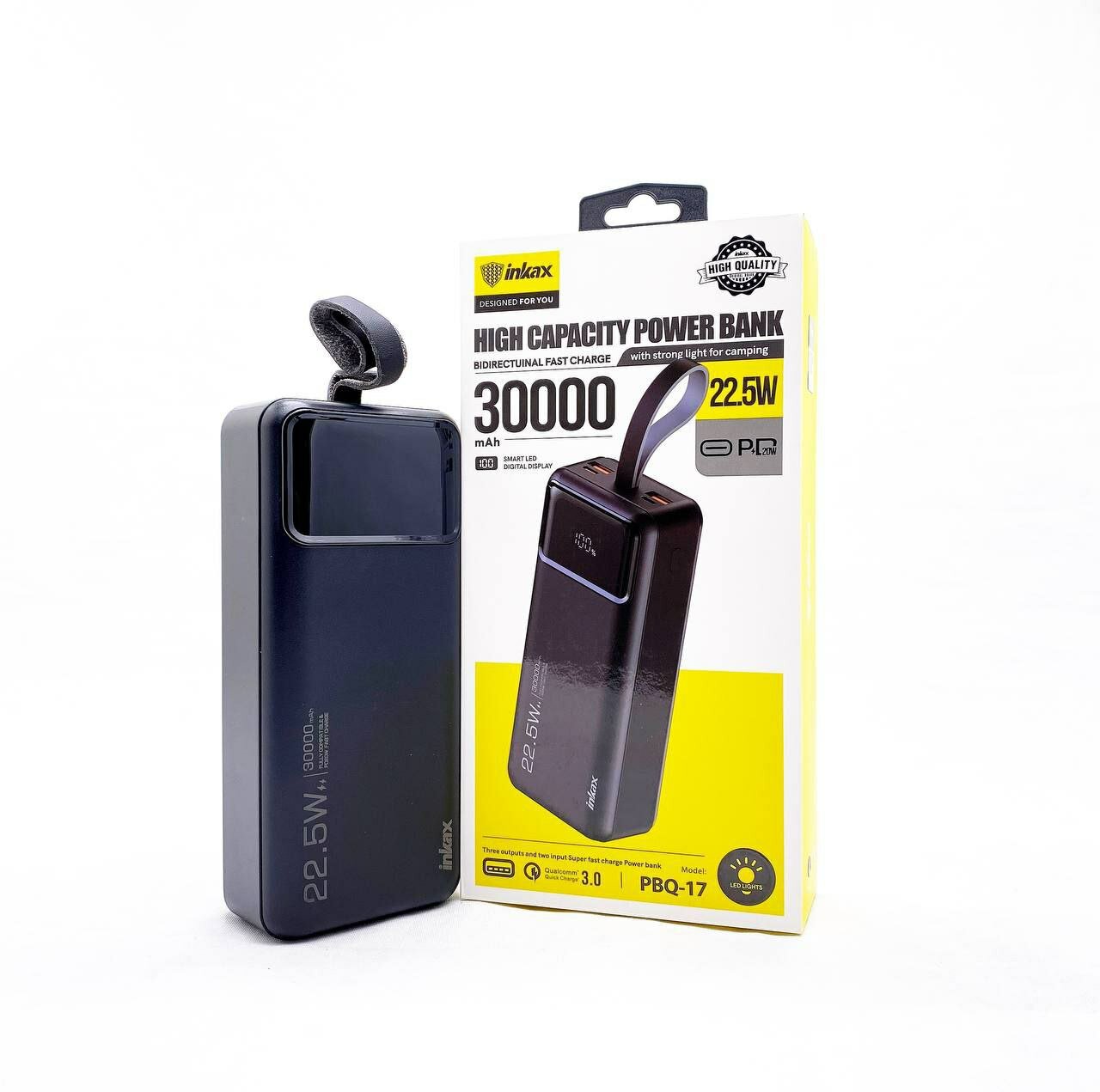 Внешний аккумулятор INKAX PBQ17, 30000 mAh, USB-порты, быстрая зарядка, защита