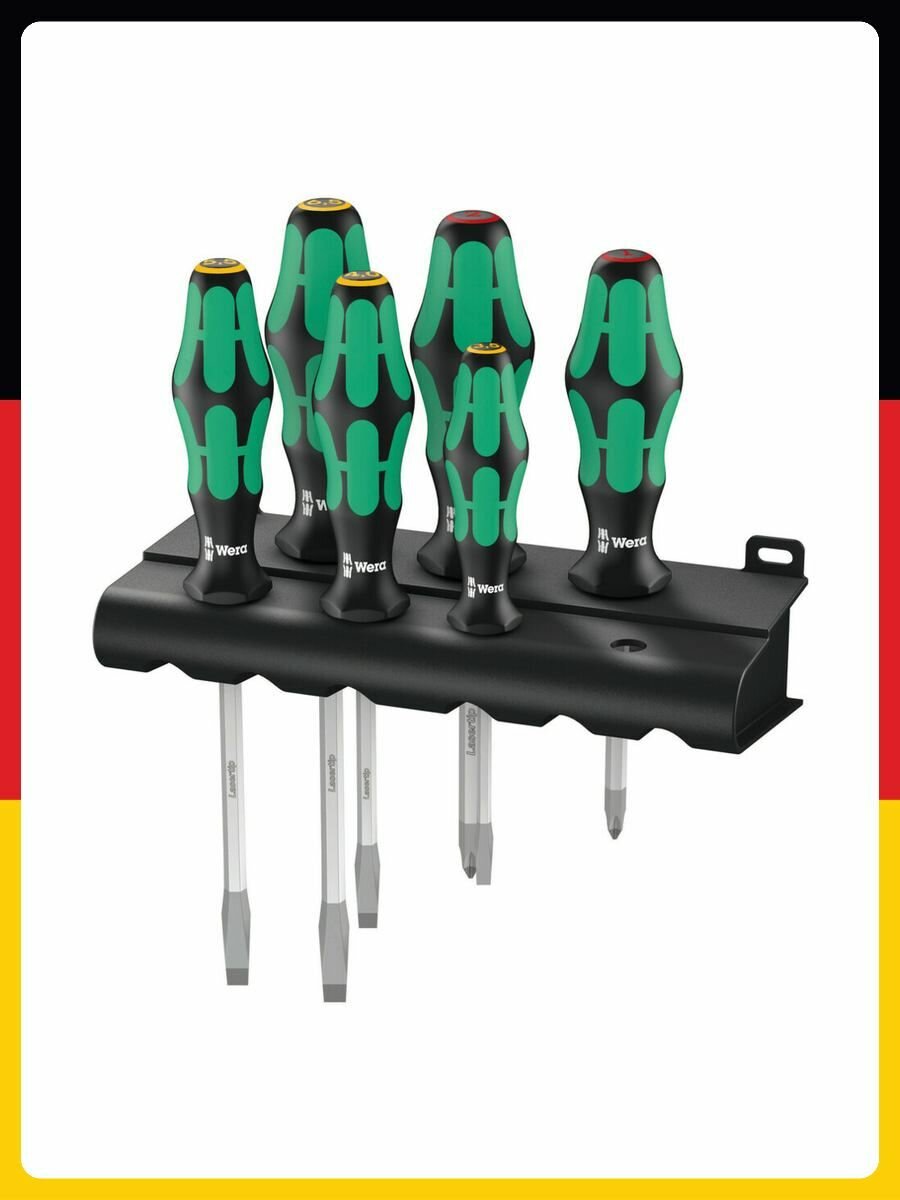 Набор отверток Wera 334 SK/6 Rack Kraftform Plus Lasertip + Rack, 6 предметов