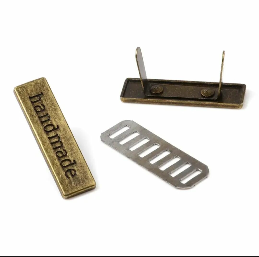 Бирки металлические Hand Made Ручная работа 36*10мм 2шт бронза