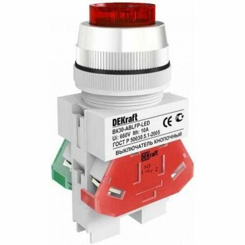 Dekraft DEKraft Выключатель кнопочный ABLFP 22мм LED зел. 24В AC/DC ВК-22 SchE 25069DEK