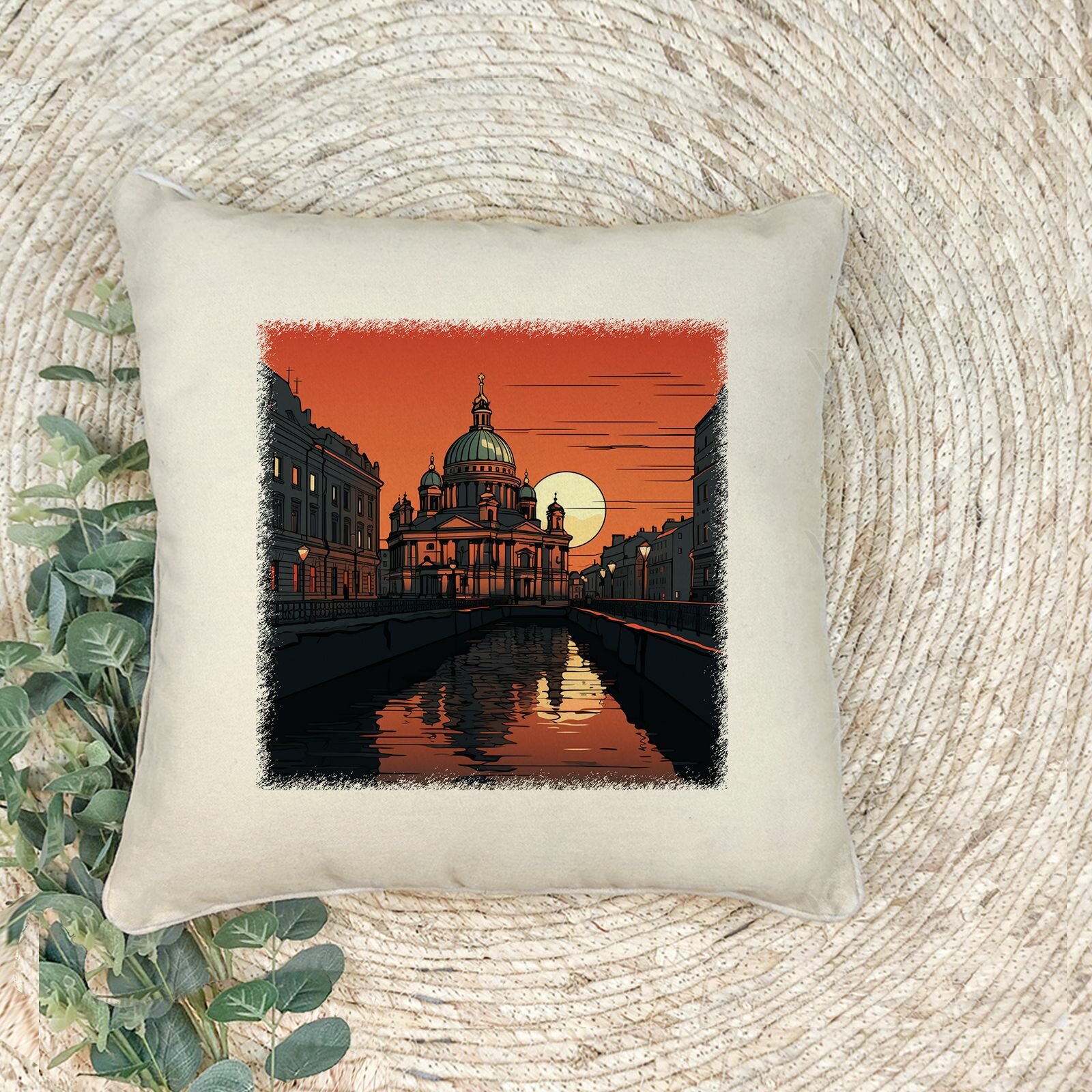 Наволочка для декоративной подушки "Алый закат в городе N", 41*41 см, эко-ткань хлопок/полиэфир, 1 шт.
