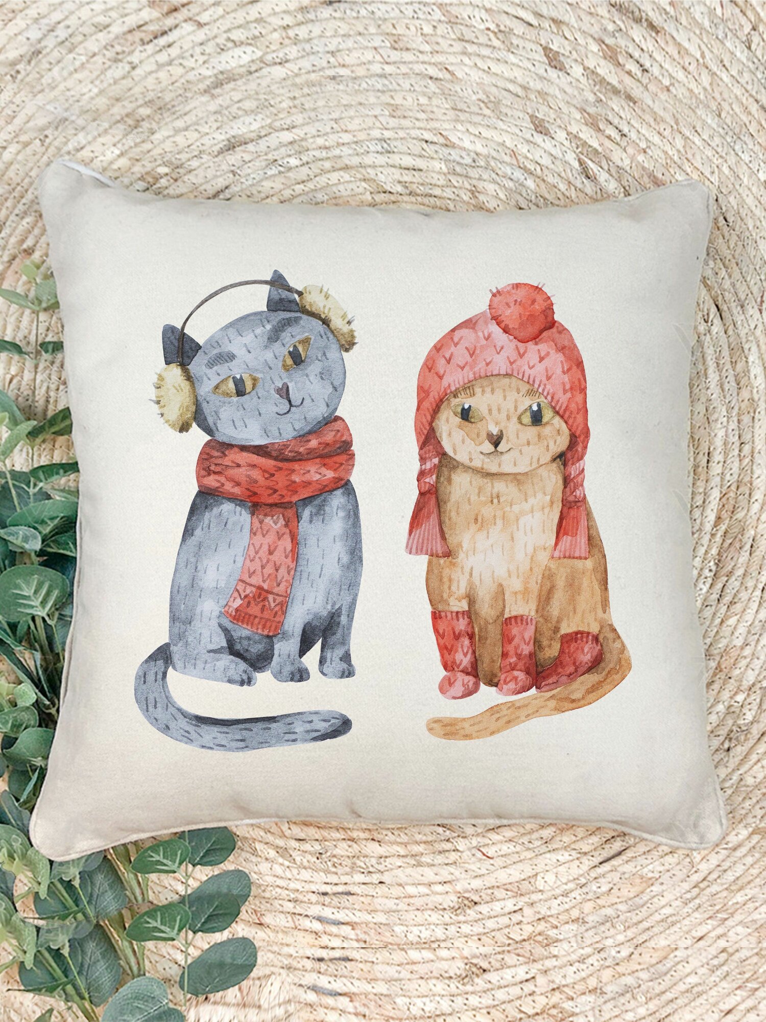 Наволочка для декоративной подушки Gerasim "Зимние котята", 41х41 см, эко-ткань хлопок/полиэфир