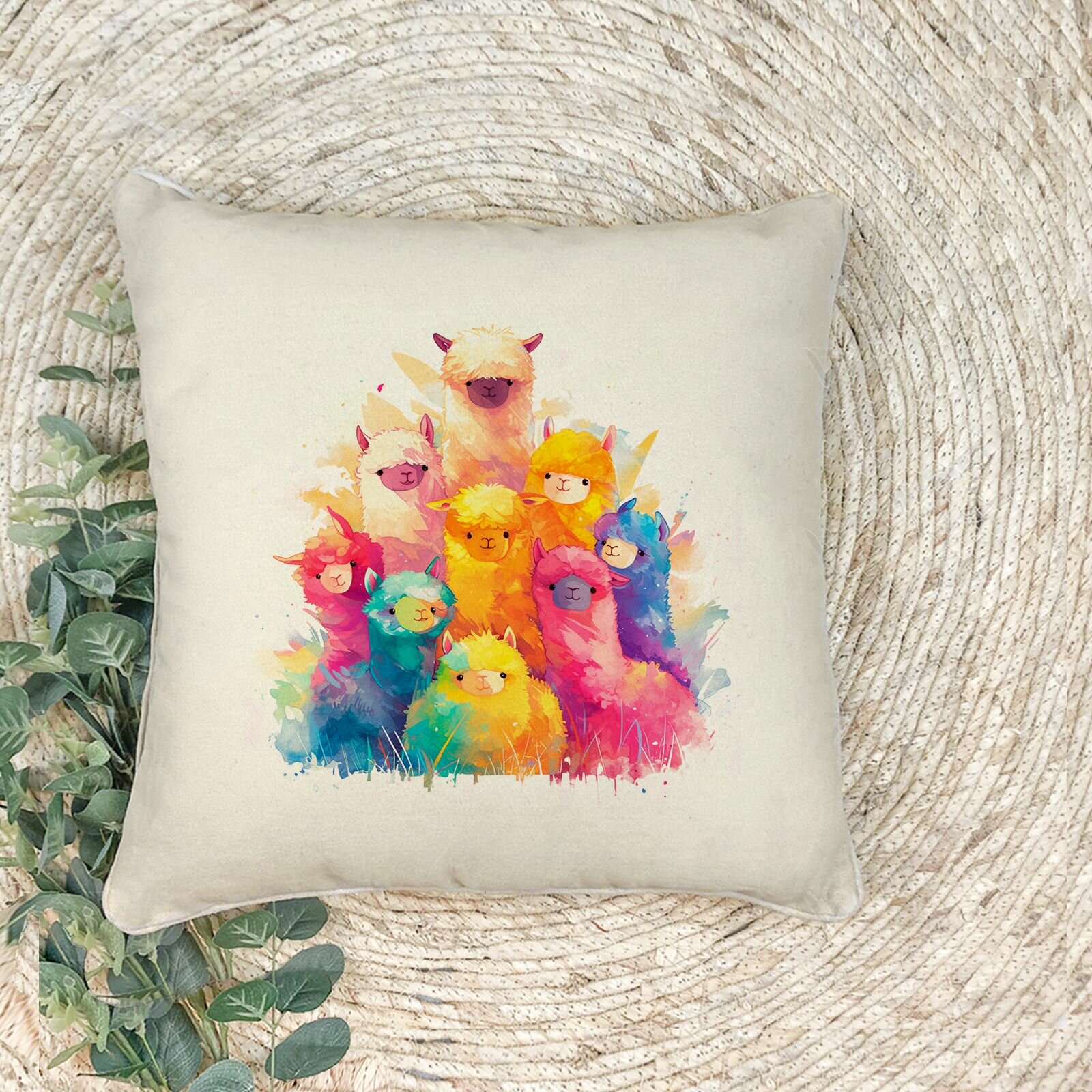 Наволочка для декоративной подушки "Девять цветных альпак", 41х41 см, эко-ткань хлопок/полиэфир
