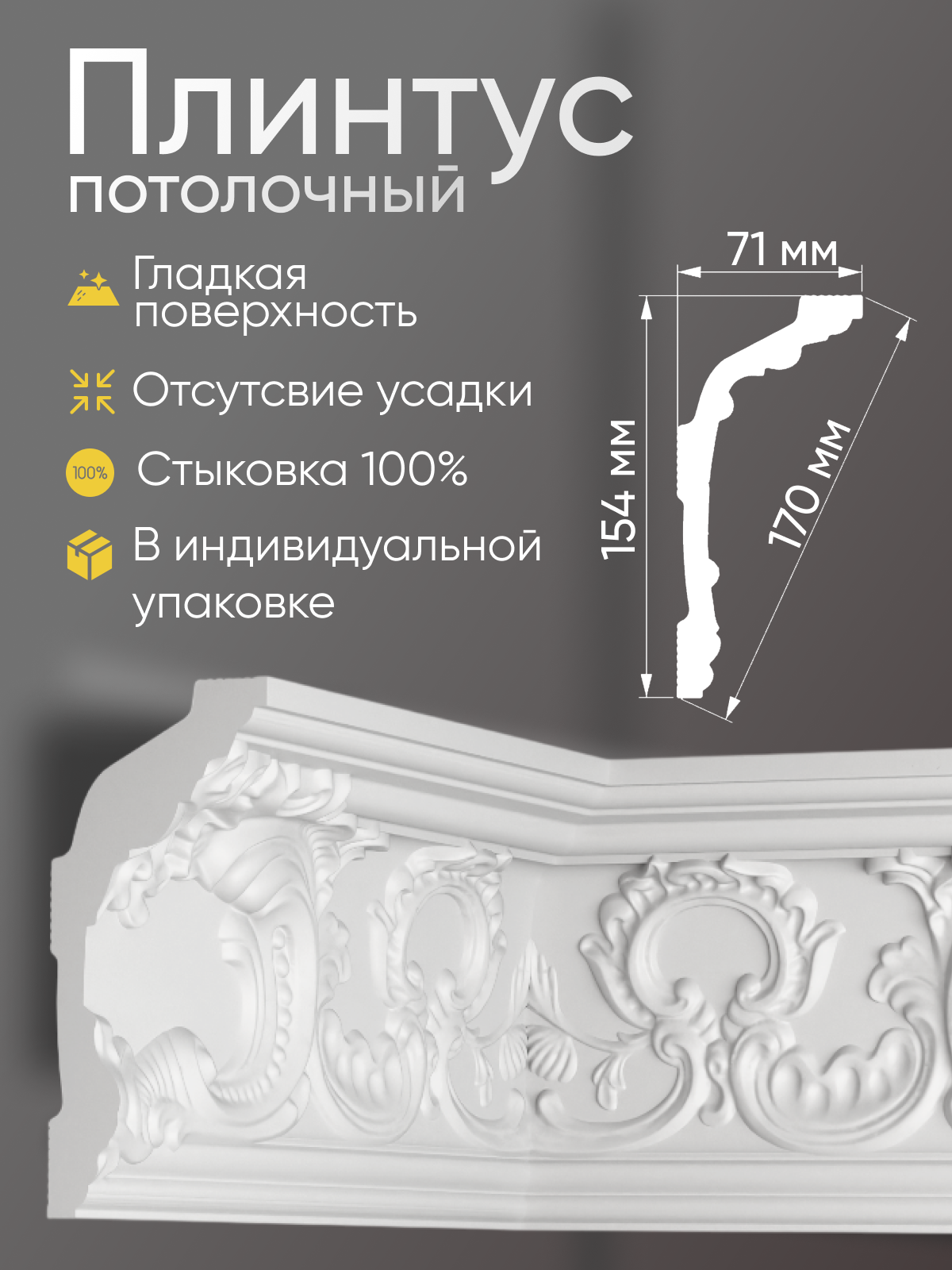 Плинтус потолочный 4 шт GLANZEPOL 200 см пенополистирол белый GP88
