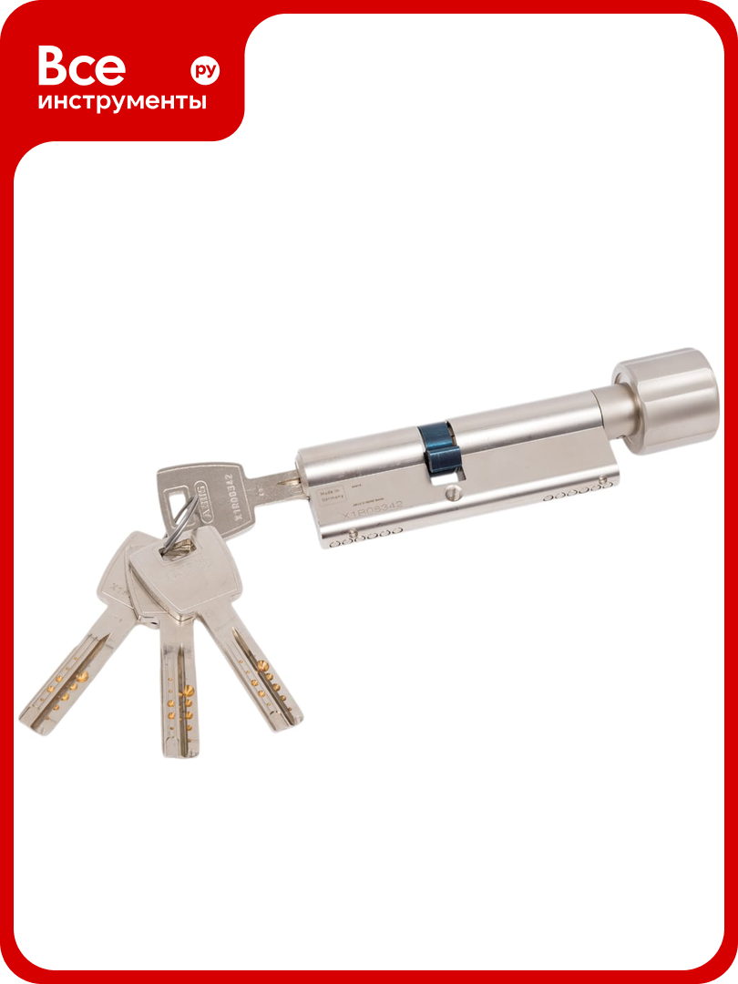 Цилиндровый механизм ABUS X12R430 ключ/вертушка 40-50 (90 мм) NI (5 key) 29144