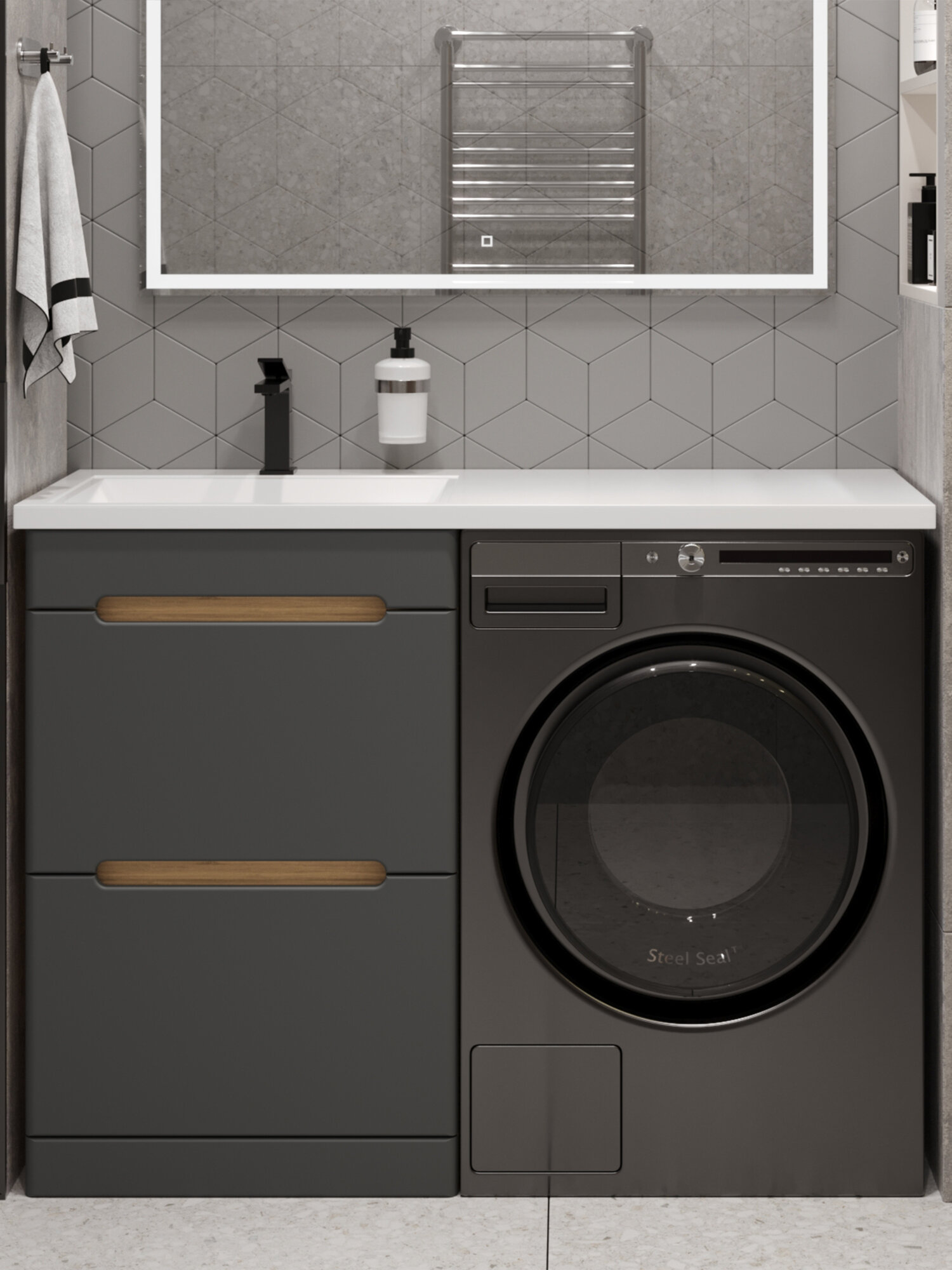 Тумба напольная без раковины Vannika Faro 60 для ванной комнаты дуб вотан графит софт