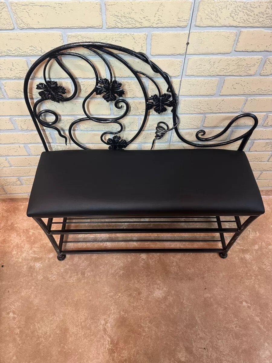 Кованая банкетка №16, Студия кованой мебели Нива, иск. кожа, цвет серый — фото 1