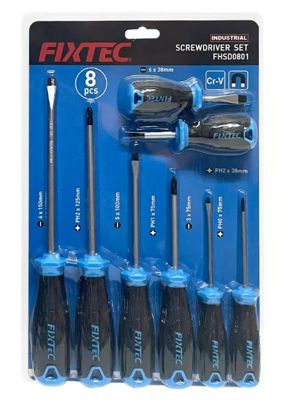 Набор отверток Fixtec FHSD0801 8шт хром-ванадиевая сталь двухкомпонентная рукоятка