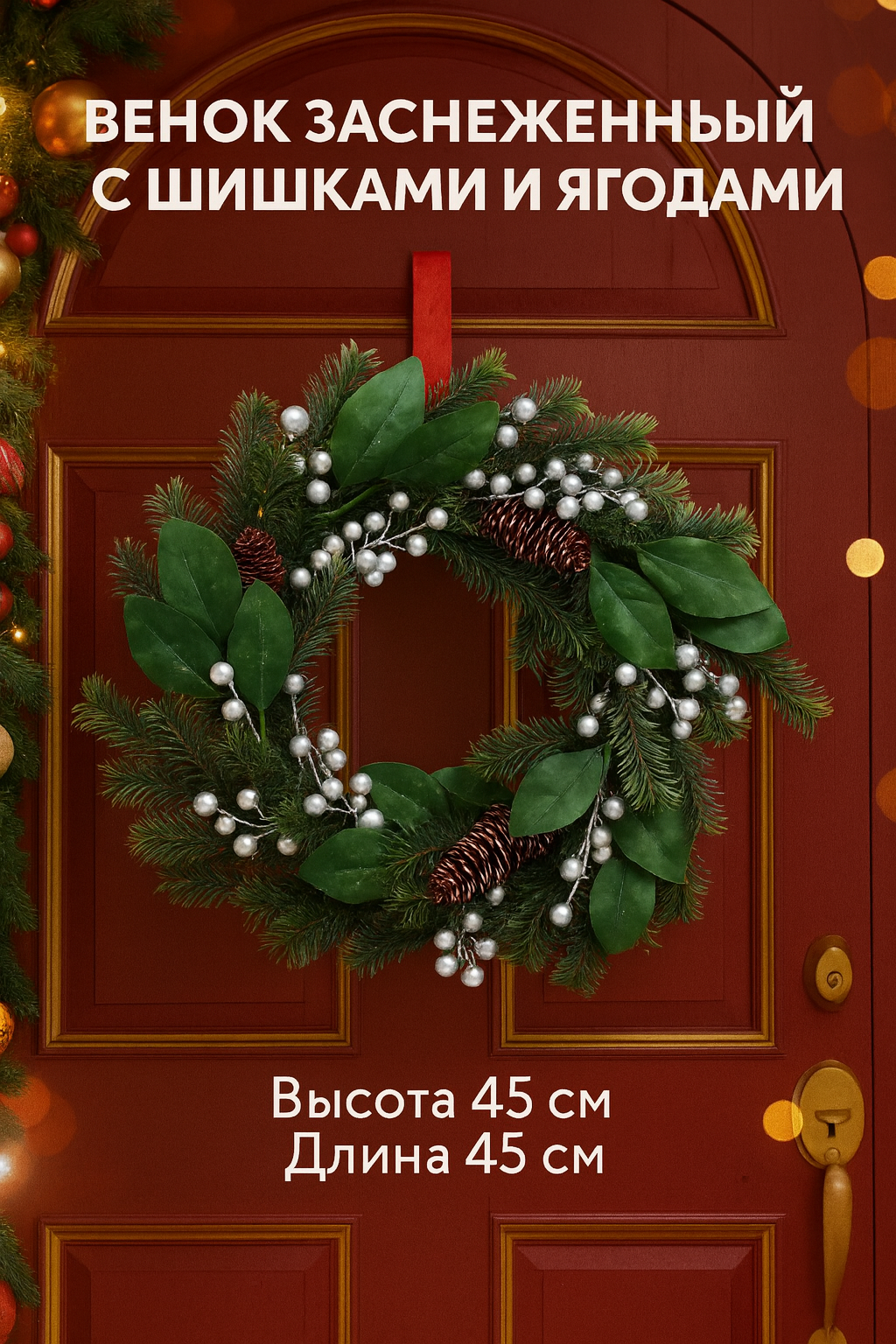 Новогодний венок, 45 х 45 см, для двери.