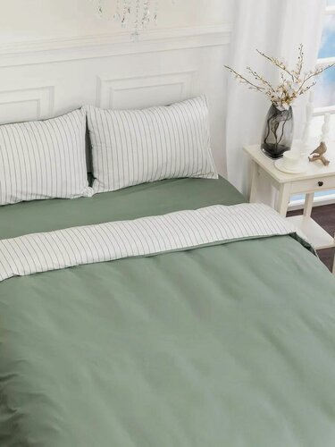 Изображение товара КПБ 2.0 перкаль "Cozy Home" (50х70) рис. 86063-12/43208-2 Нефритовая полоска/Jade stripe кол. Моноцвет/Only Color