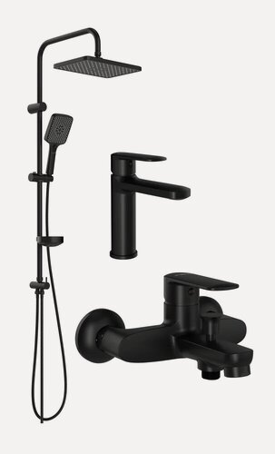 Изображение товара Комплект для ванной Смеситель STWORKI Хадстен S17010BK матовый черный / Стойка Колдинг S32180BK матовая черная / Смеситель S17100BK