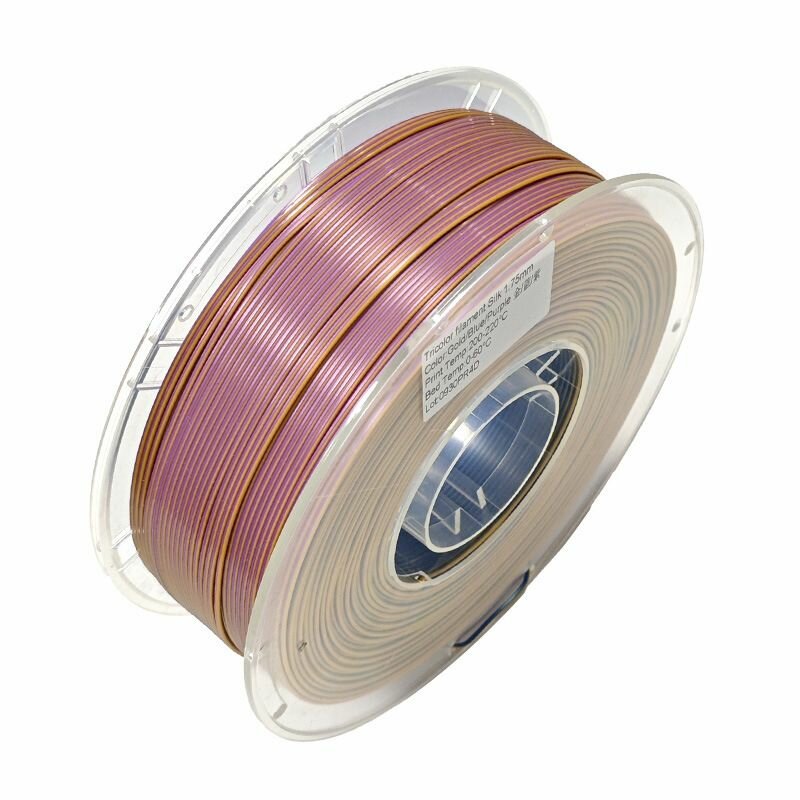 PLA Трехцветный (Silk Шелковый) пластик PinRui золотой-фиолетовый-синий 1.75 мм 1 кг