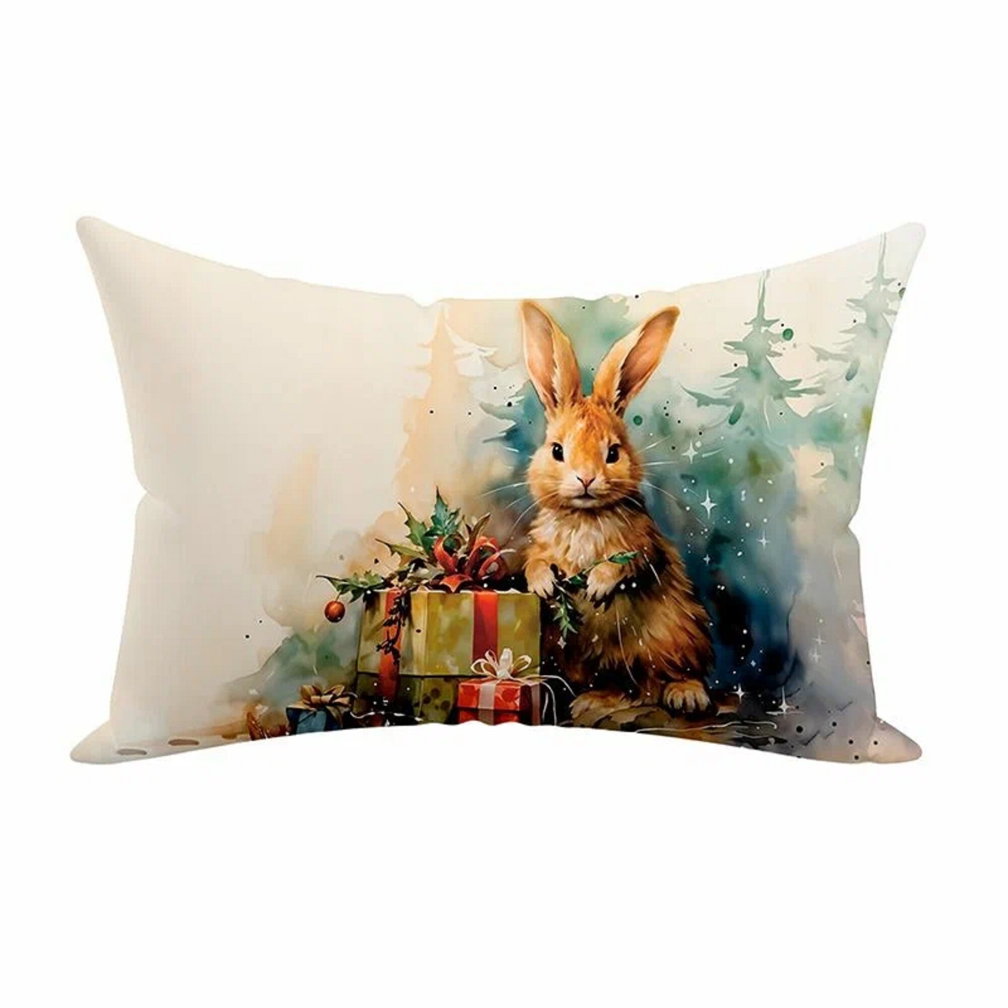 Подушка декоративная Зайчик и подарки 25х45 велюр