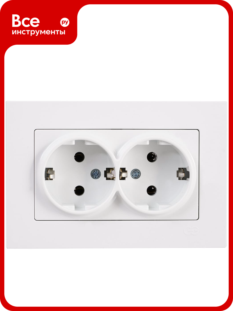 Розетка GUNSAN 2 поста Eqona с заземлением белый 16401100 100150