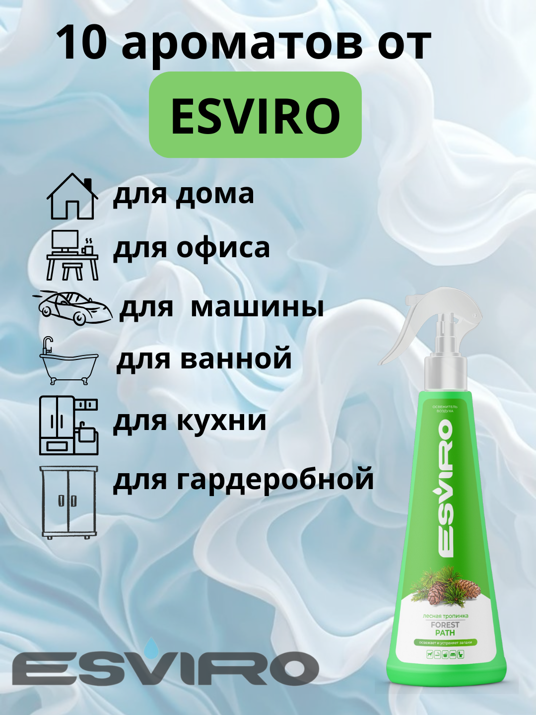 Освежитель воздуха ESVIRO, спрей, 250 мл- лесная тропинка — фото 1