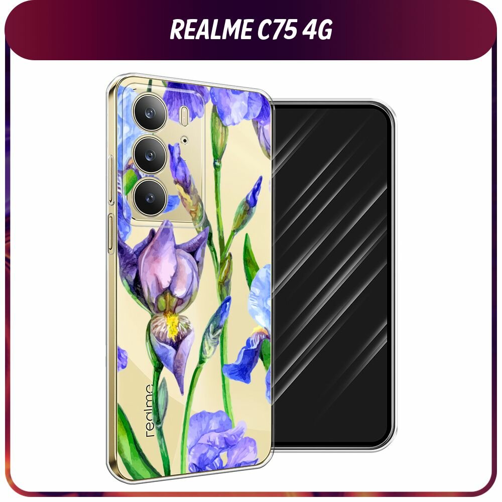 Чехол на Realme C75 4G / Реалми C75 4G с принтом "Синие ирисы", прозрачный