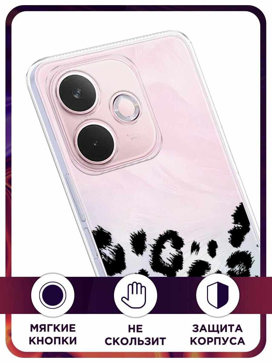 Чехол на Oppo A5 Pro / Оппо А5 Про с принтом "Окрас леопарда фон черный", прозрачный — фото 1