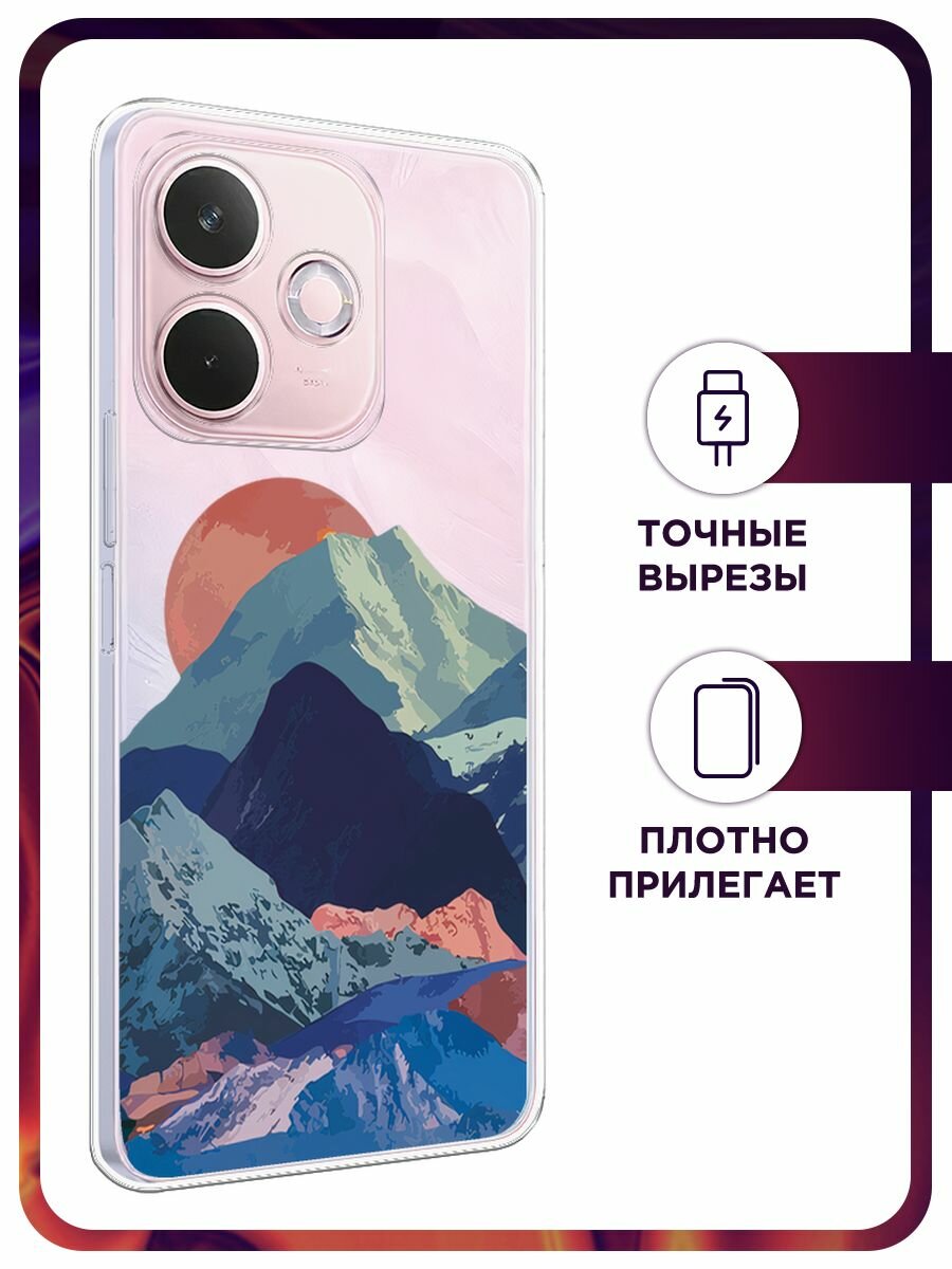 Чехол на Oppo A5 Pro / Оппо А5 Про с принтом "Закат в снежных горах", прозрачный — фото 1