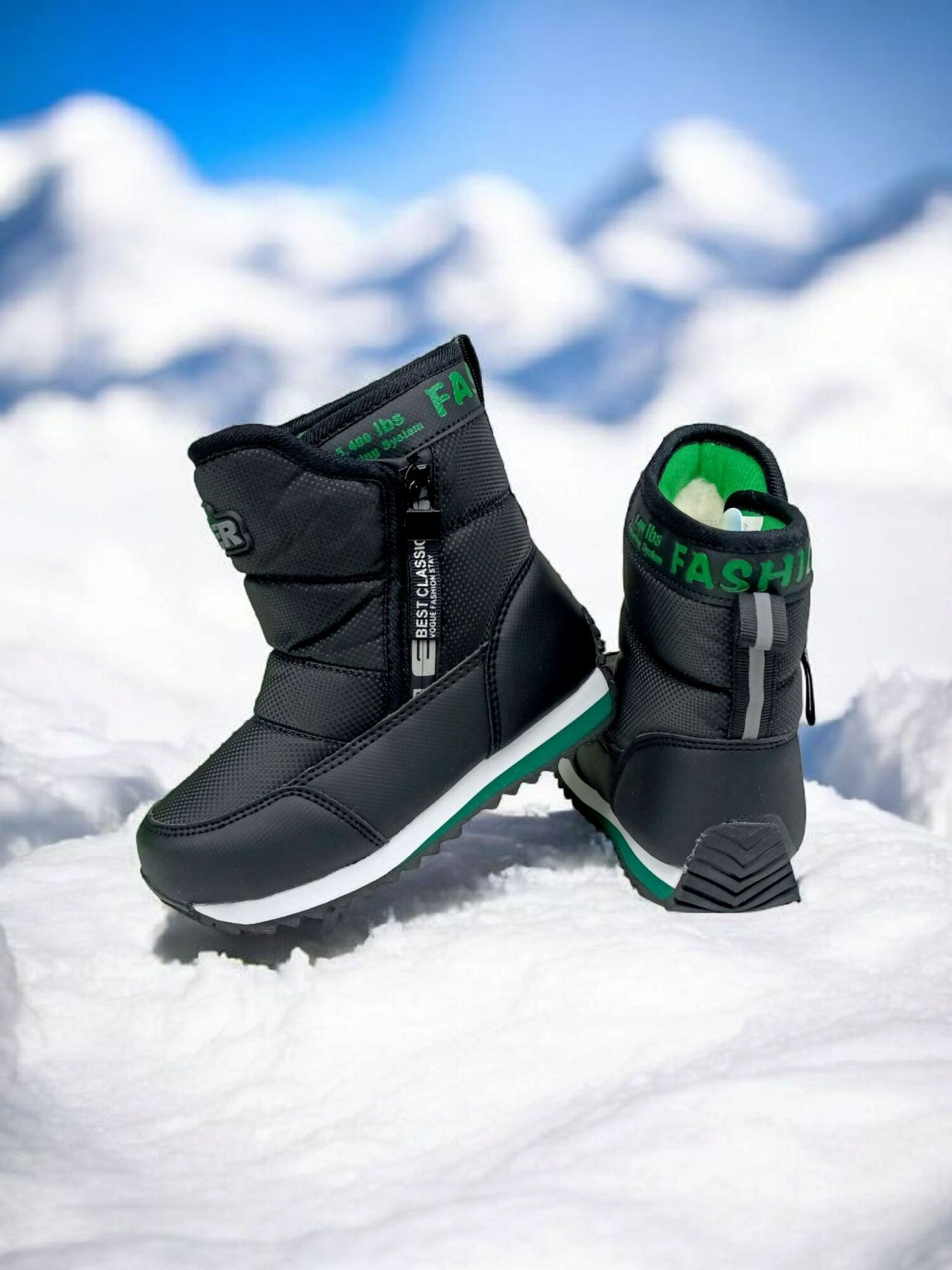 Дутики , размер 30, черный/зеленый — фото 1