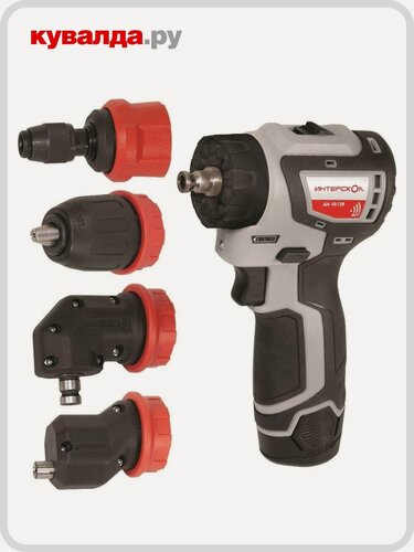 Изображение товара Дрель-шуруповерт аккумуляторная ИНТЕРСКОЛ ДА-10/12В 36 комбимакс бесщеточная 2 2ач, 4 насадки