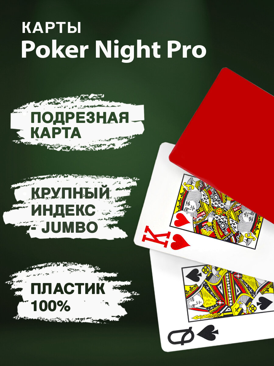 Карты для покера Poker Night Pro 100% пластик, Красные — фото 1